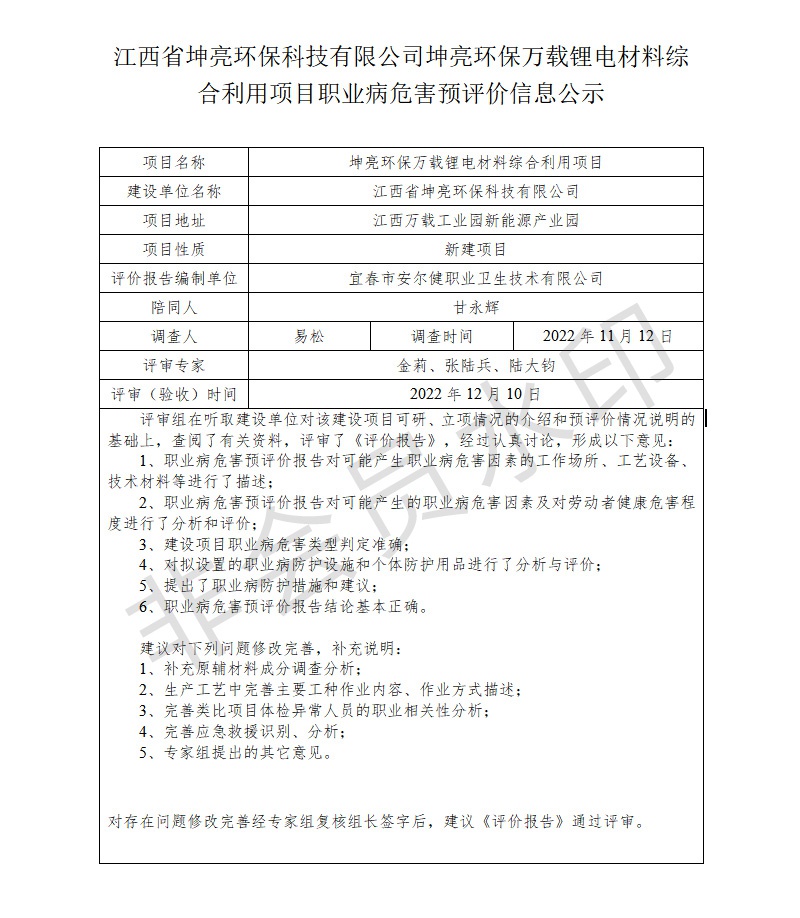 江西省坤亮環(huán)?？萍加邢薰纠ち镰h(huán)保萬(wàn)載鋰電材料綜合利用項(xiàng)目職業(yè)病危害預(yù)評(píng)價(jià)信息公示.jpg