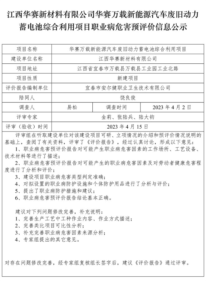 江西華賽新材料有限公司華賽萬載新能源汽車廢舊動(dòng)力蓄電池綜合利用項(xiàng)目職業(yè)病危害預(yù)評(píng)價(jià)信息公示.jpg